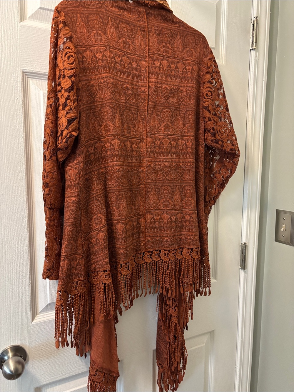 Pretty Angel Burnt Orange Crochet Fringe Kimono Cardigan - Picture 5 of 7